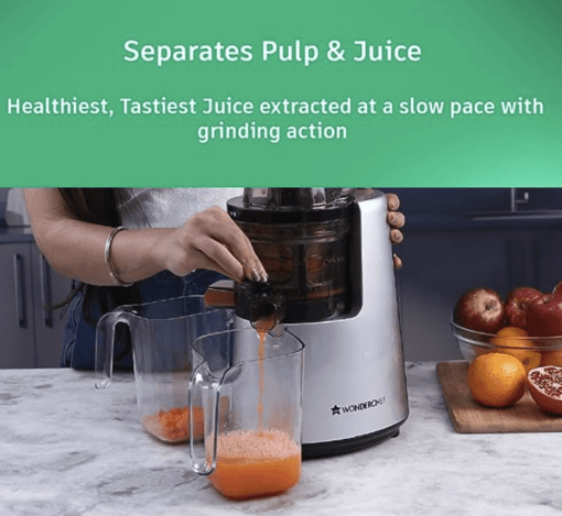 Wonderchef V6 Cold Press Juicer | 200W powerful motor | 43 RPM Slow Juicer | Full Fruit Juicer to retain enzymes | 5 Years Warranty | Black & Silver - Image 3